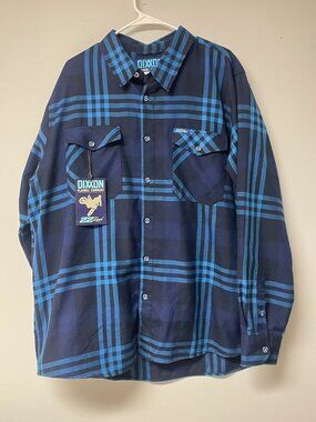 Dixxon Flannel Co 22 Reed Mens 2X Navy Blue Plaid Button Up Original Tag Sticker